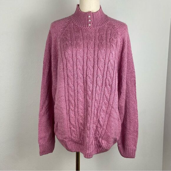 Pink Cable Knit Mock Neck Sweater CoastalGrandma Cottagecore Soft Girl Y2K Large - Picture 2 of 11